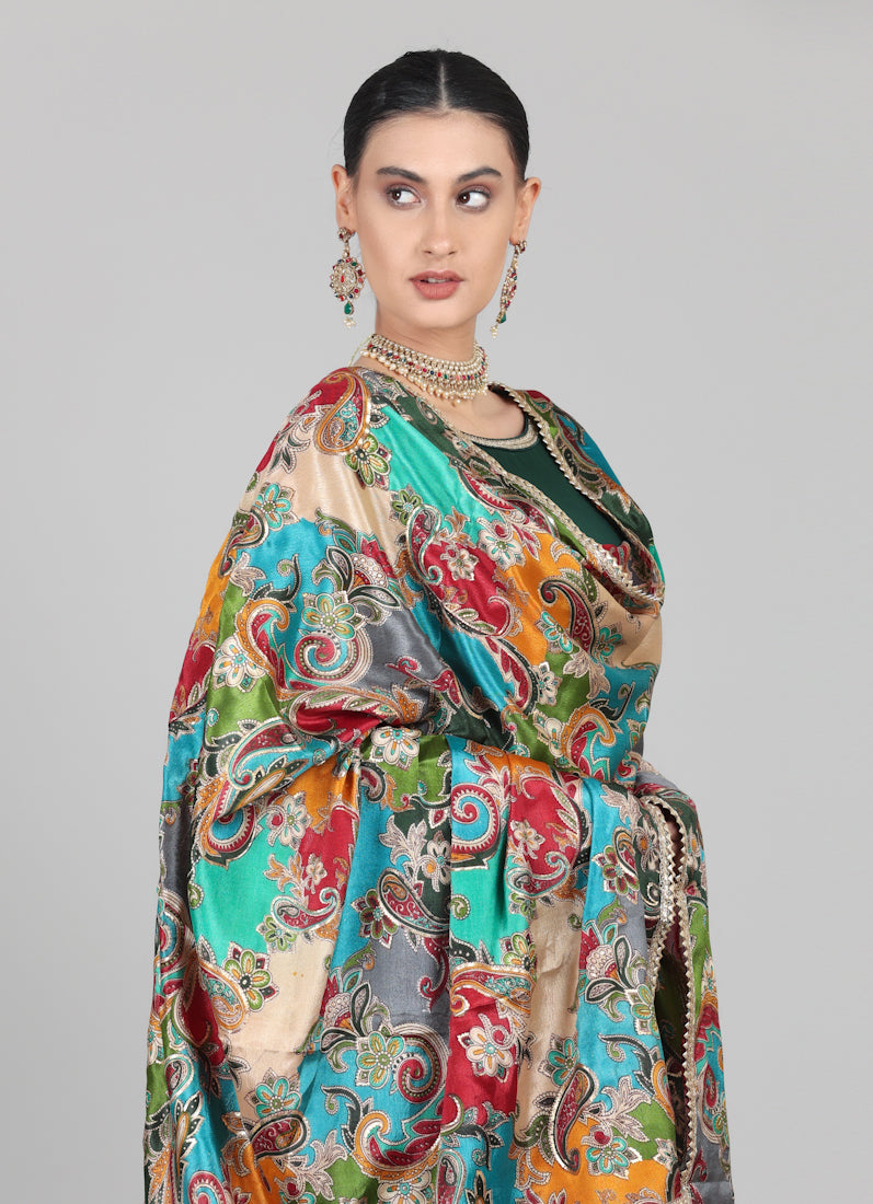 Dark Green Multicolour Printed Dupatta Suit Set