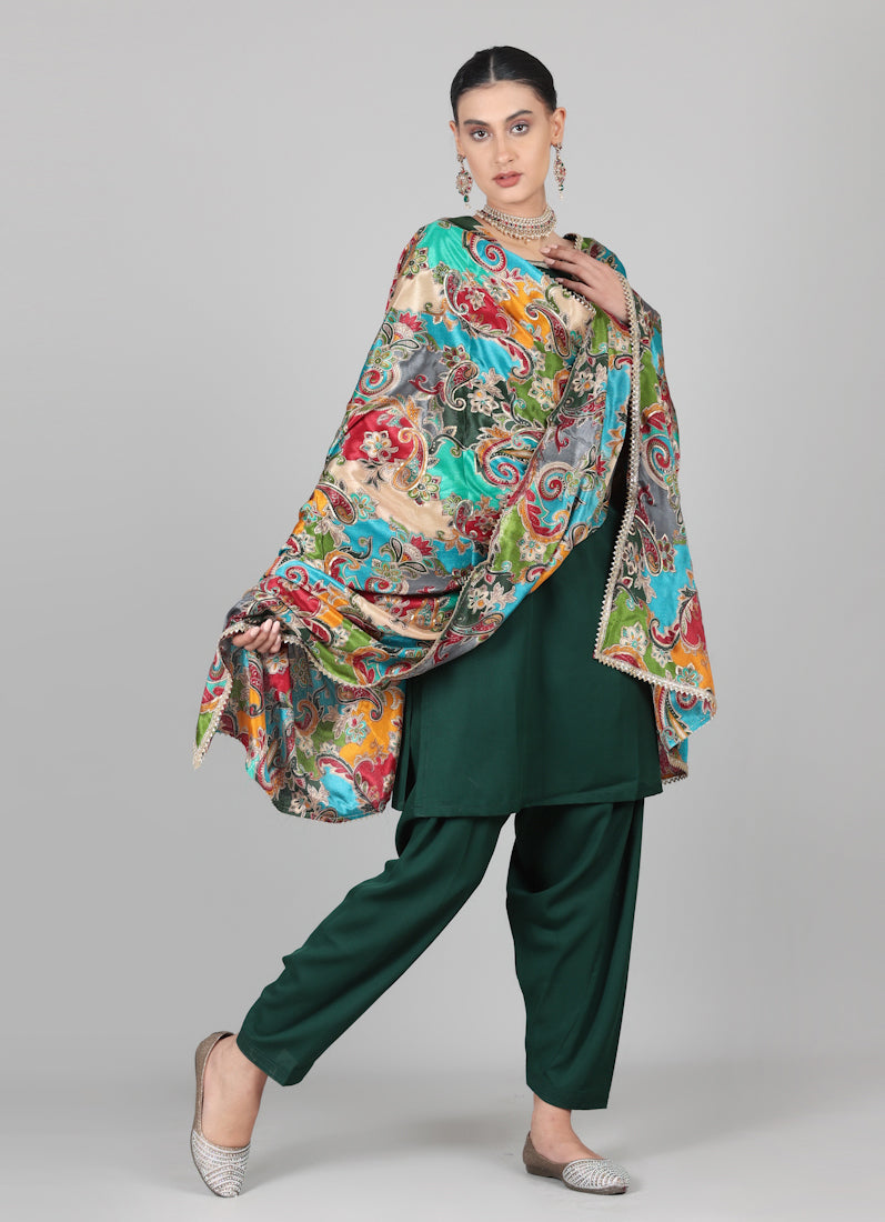 Dark Green Multicolour Printed Dupatta Suit Set