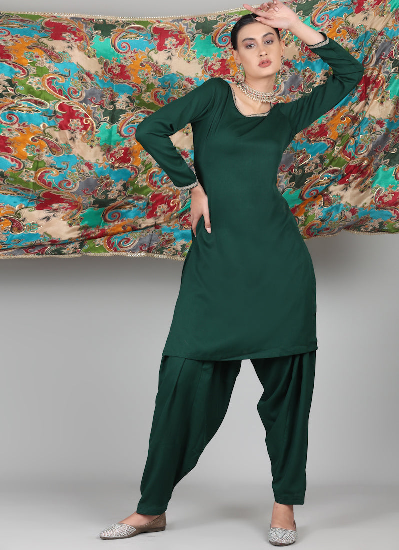 Dark Green Multicolour Printed Dupatta Suit Set