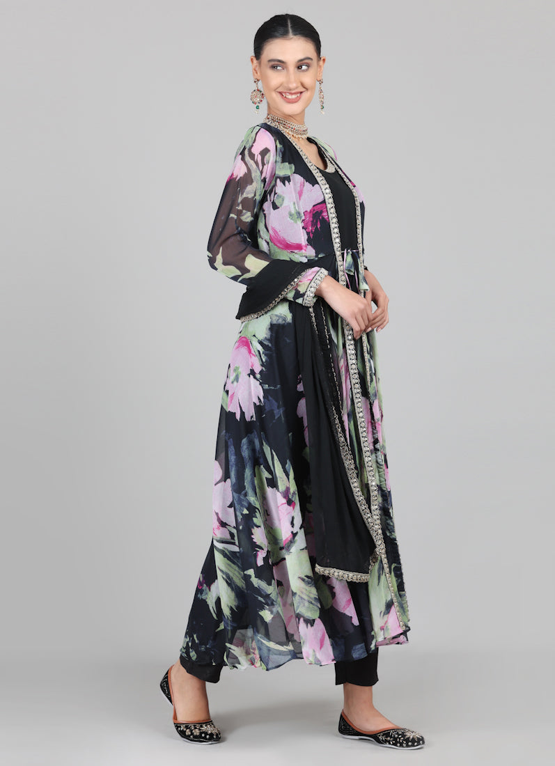 Black Bias Cut Jacket Style Suit Set