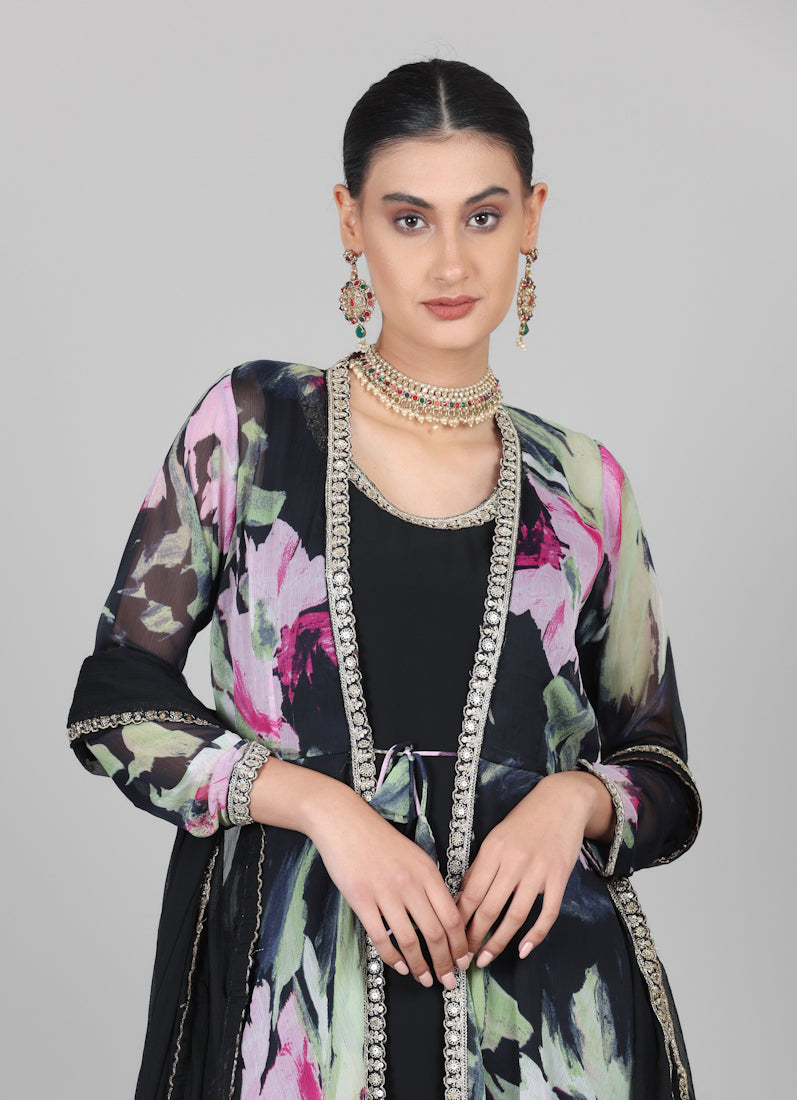 Black Bias Cut Jacket Style Suit Set