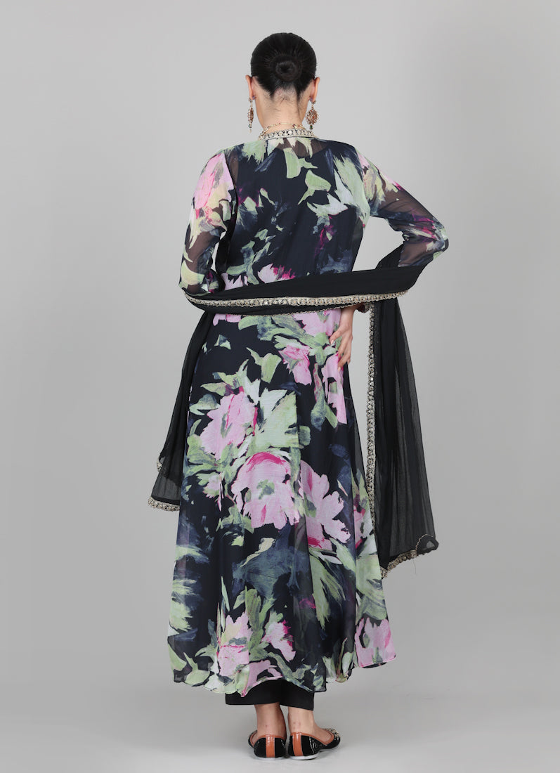 Black Bias Cut Jacket Style Suit Set