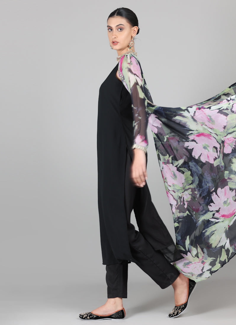 Black Bias Cut Jacket Style Suit Set