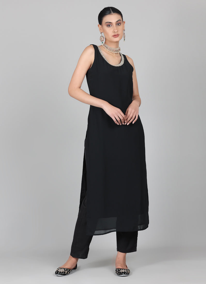 Black Bias Cut Jacket Style Suit Set