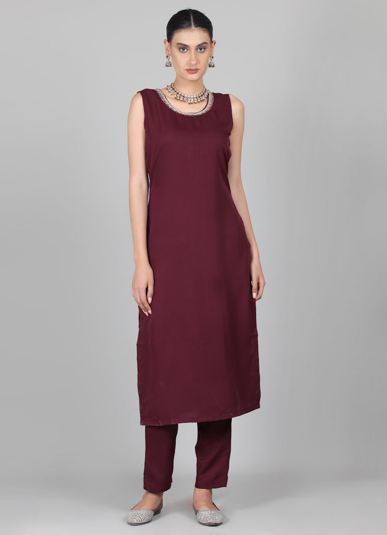 Wine A-line Jacket Style Suit Set