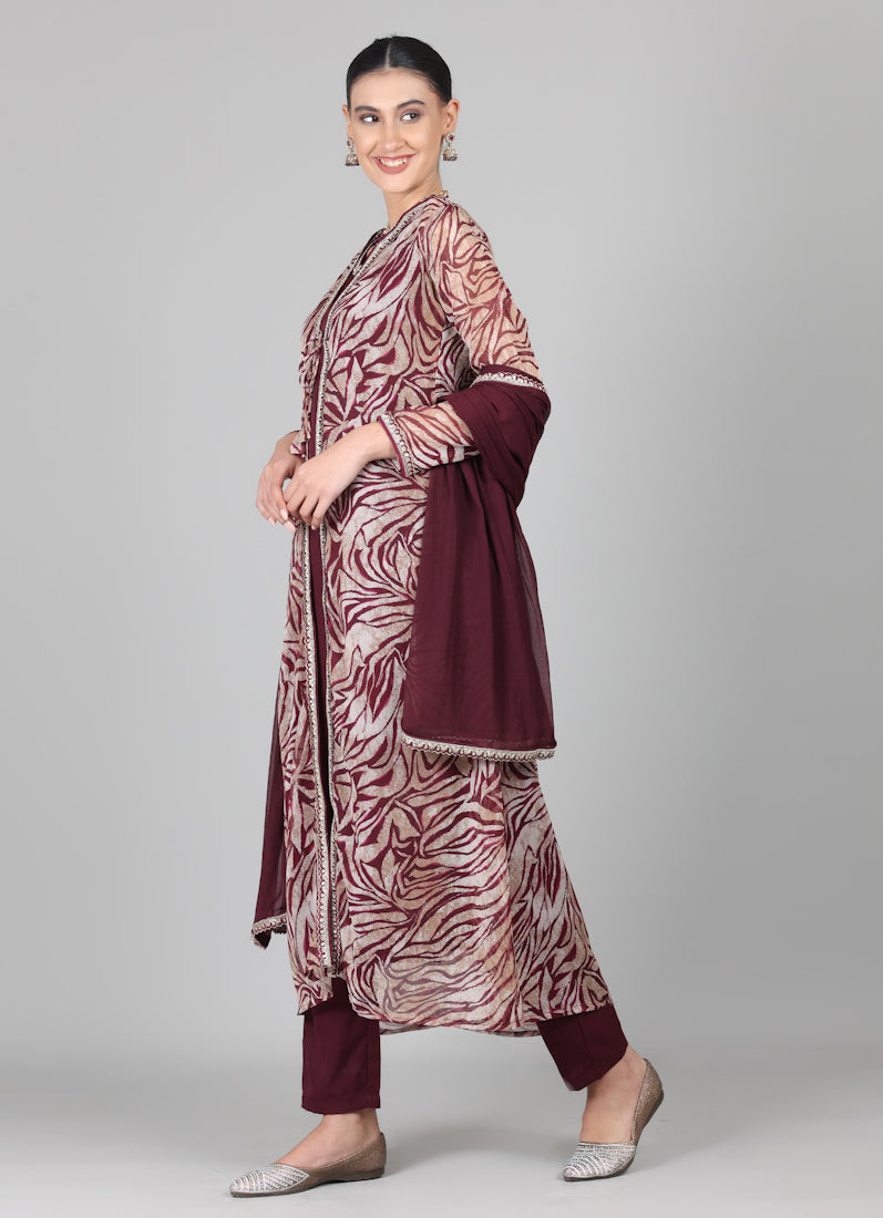 Wine A-line Jacket Style Suit Set