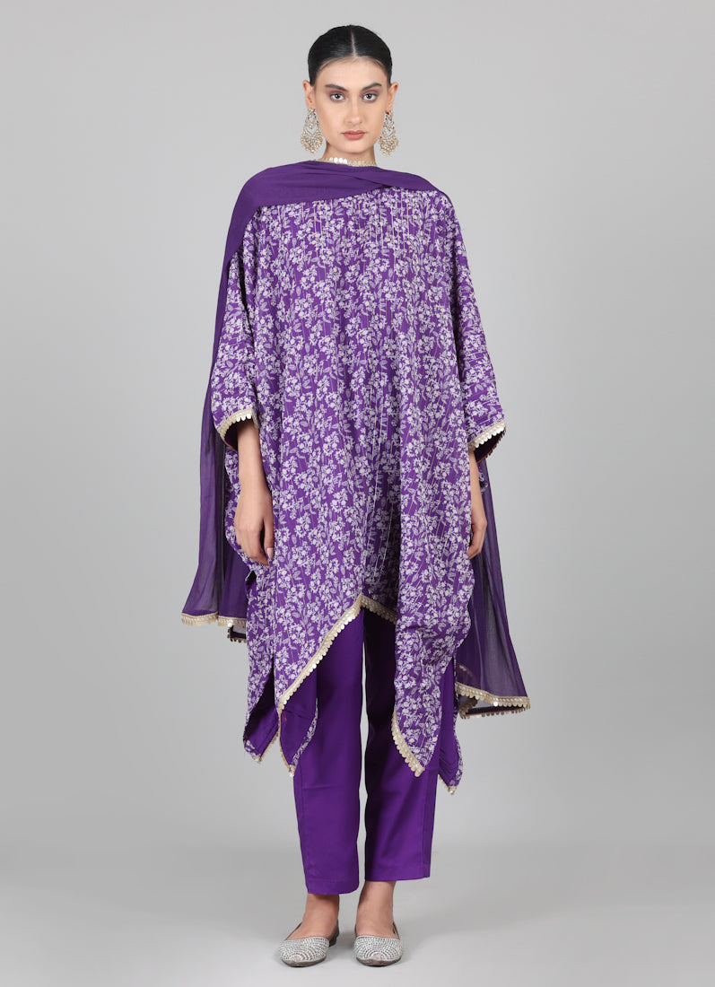 Purple Georgette Lurex Kaftan Set