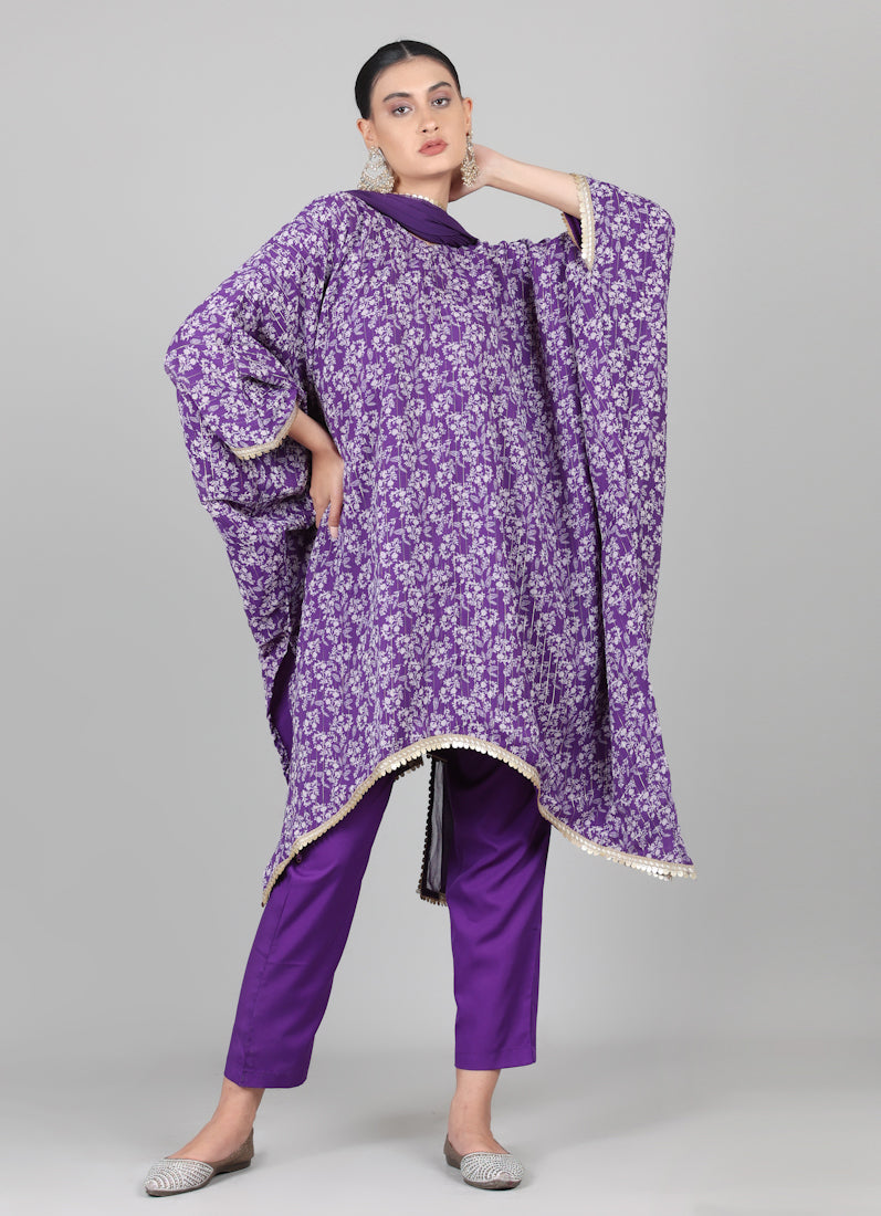 Purple Georgette Lurex Kaftan Set
