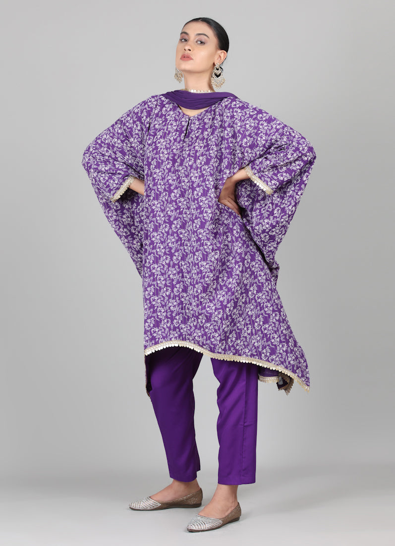 Purple Georgette Lurex Kaftan Set