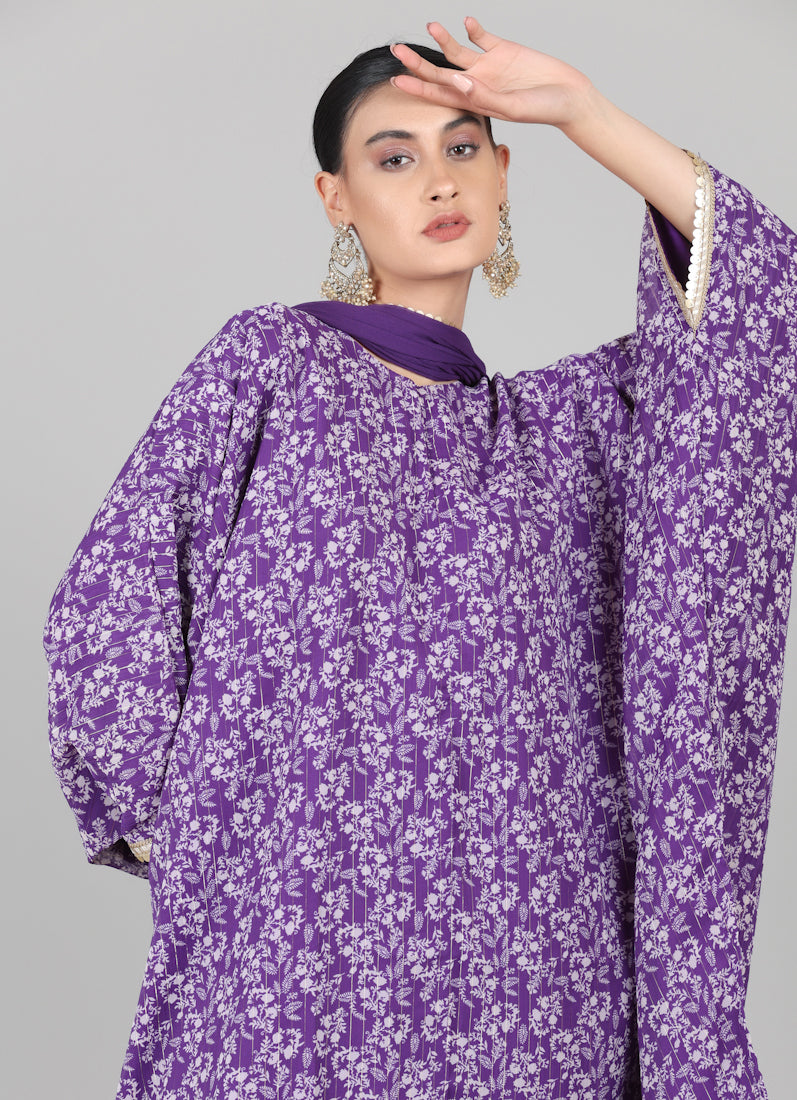 Purple Georgette Lurex Kaftan Set