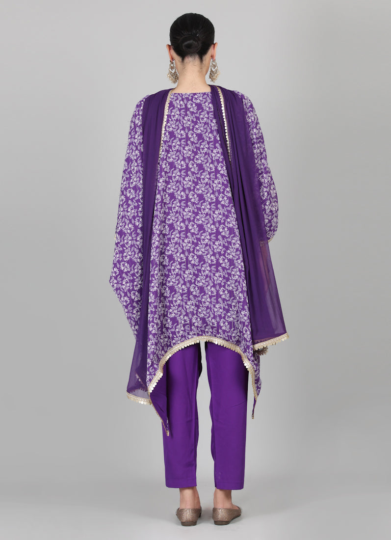 Purple Georgette Lurex Kaftan Set