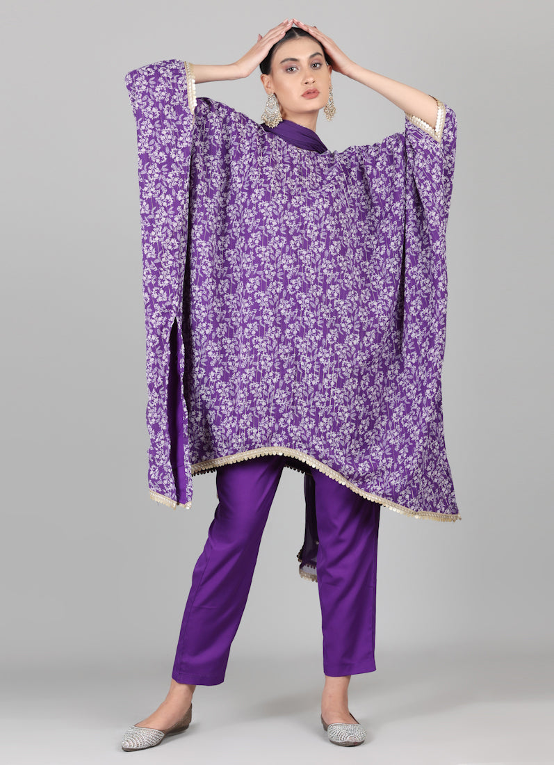 Purple Georgette Lurex Kaftan Set