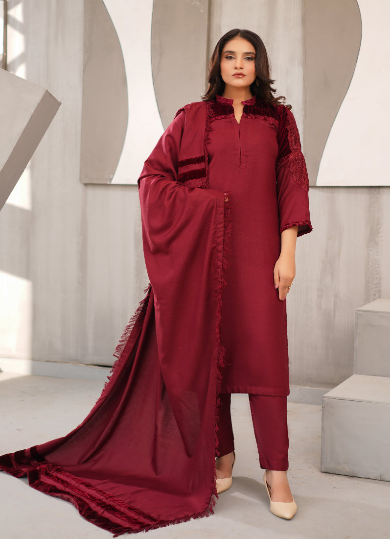Exquisite Deep Wine Dhanak Suit Set