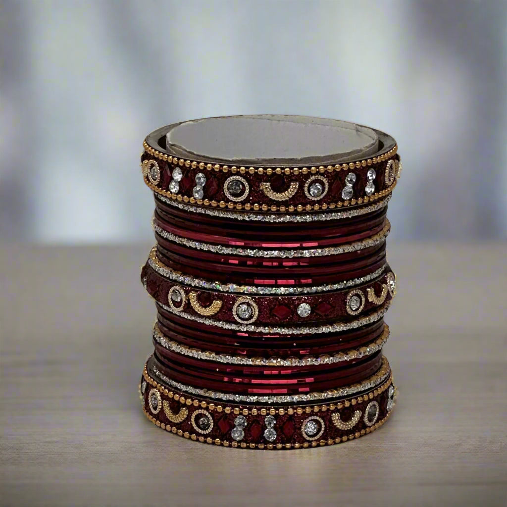 Maroon Studded Bangle Set