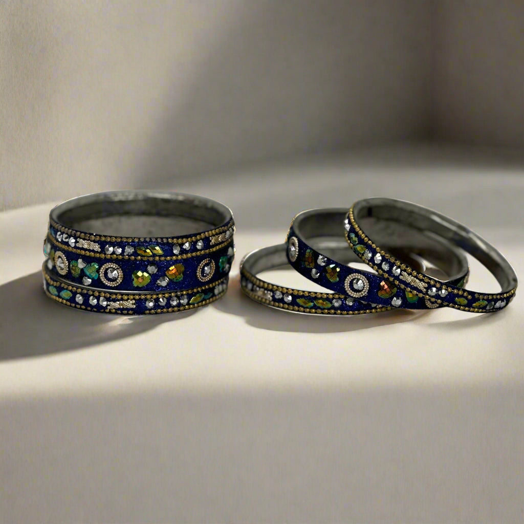 Navy Blue Intricate Sparkle Bangle Set