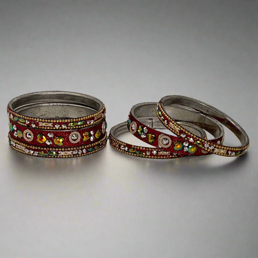 Red Intricate Sparkle Bangle Set