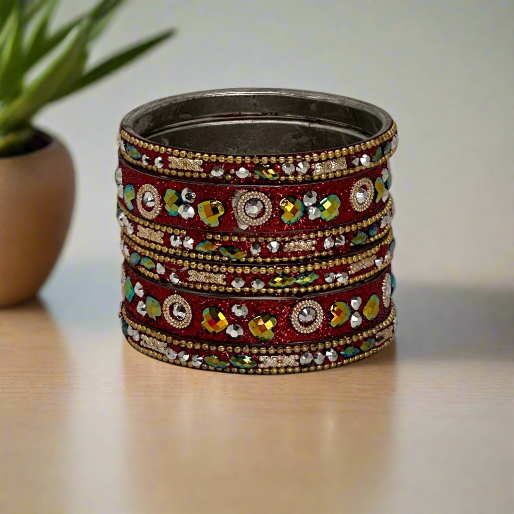 Red Intricate Sparkle Bangle Set