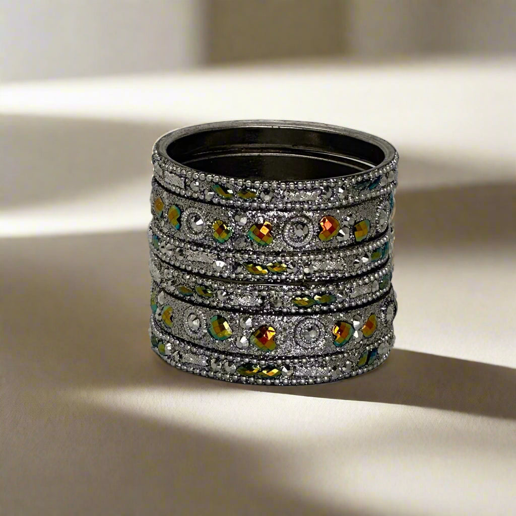 Silver Intricate Sparkle Bangle Set