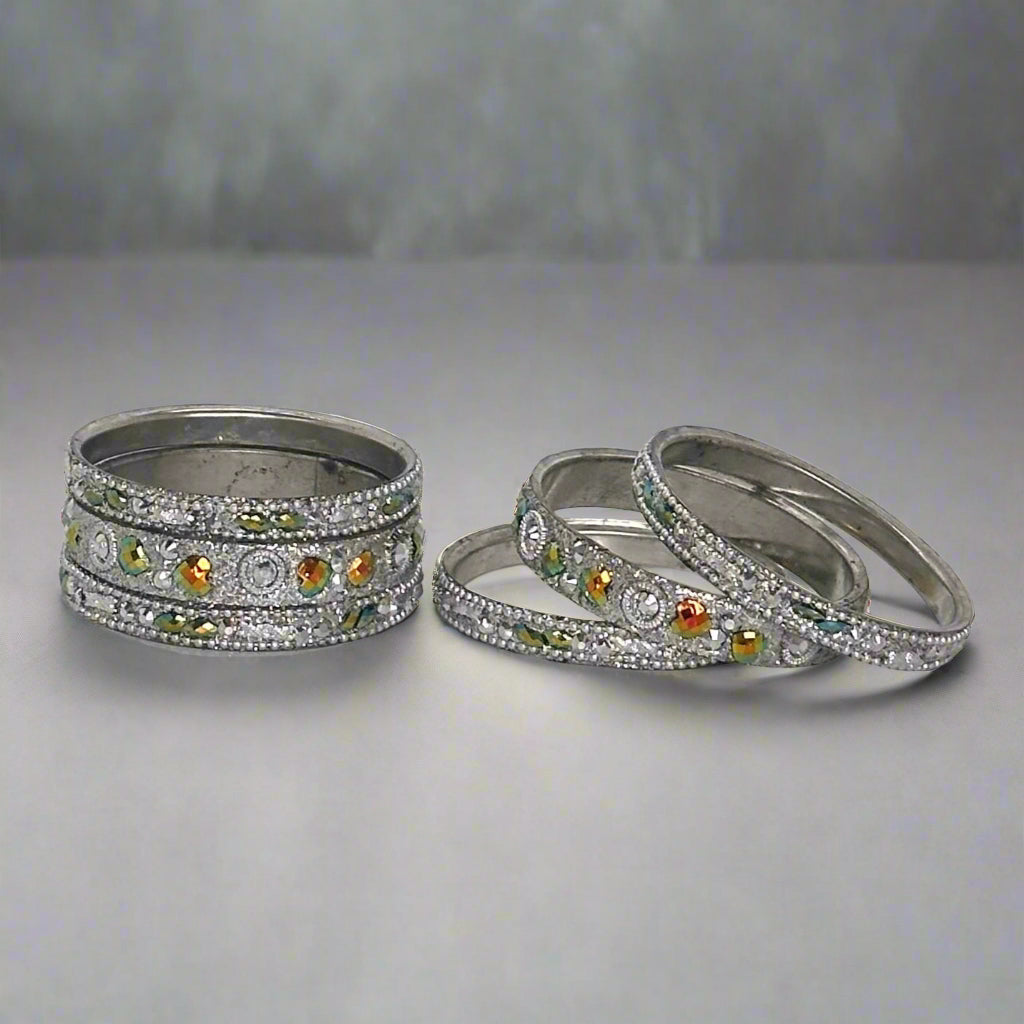 Silver Intricate Sparkle Bangle Set