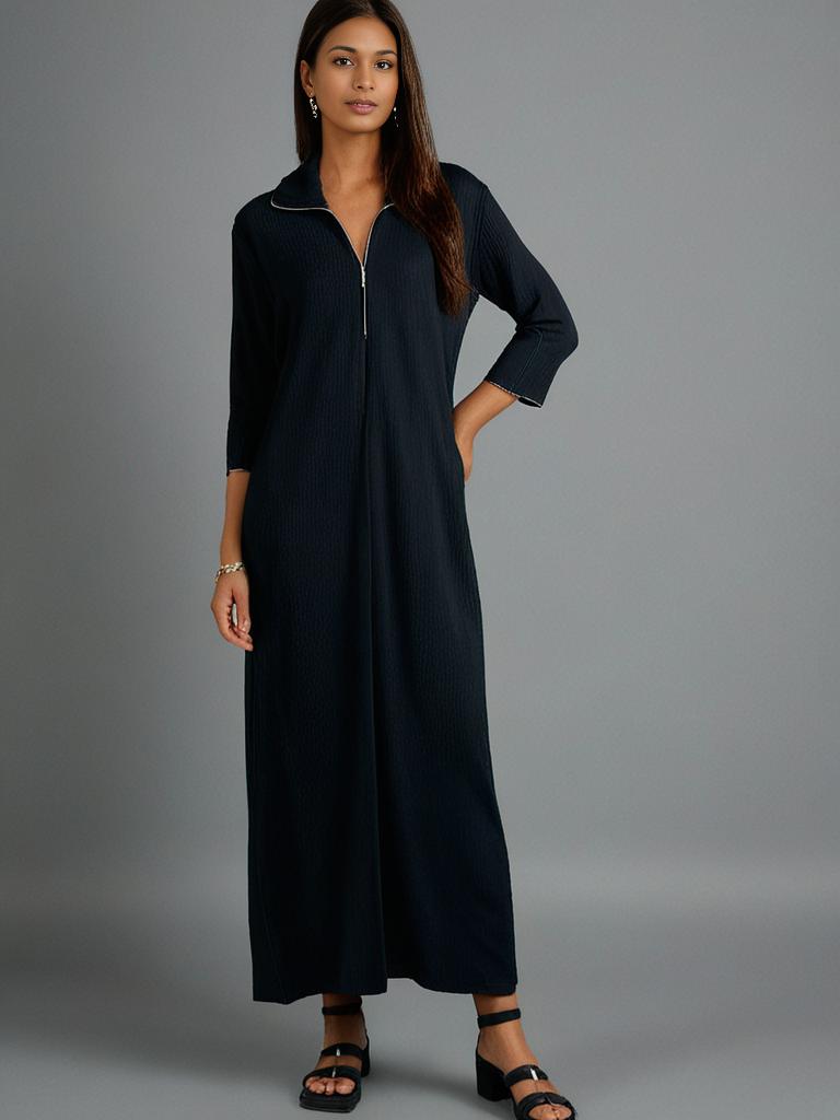 Black Velour Zip Kaftan