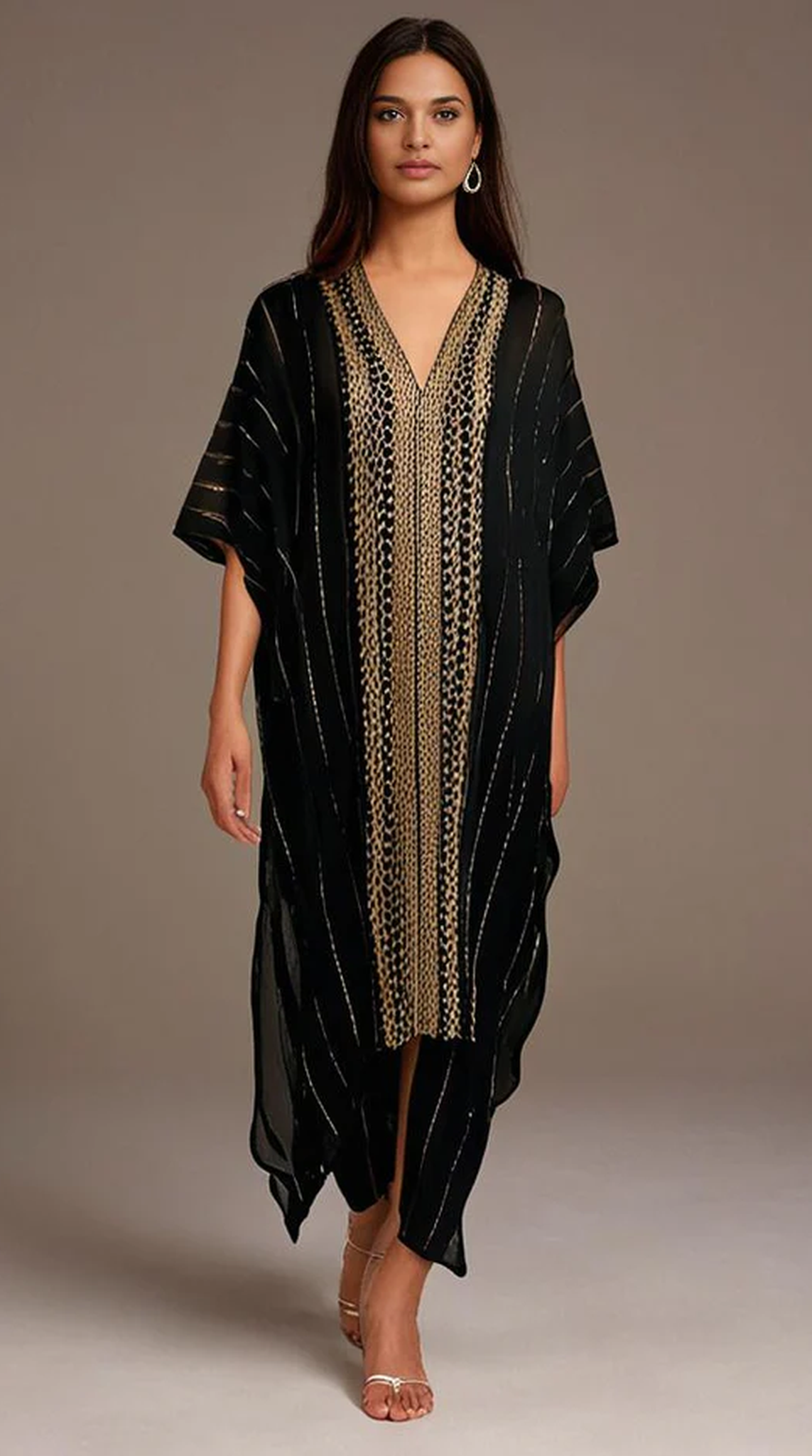 Black Viscose Lurex Kaftan