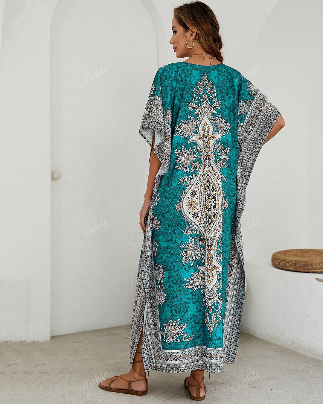 Jade Printed Viscose Kaftan One Size