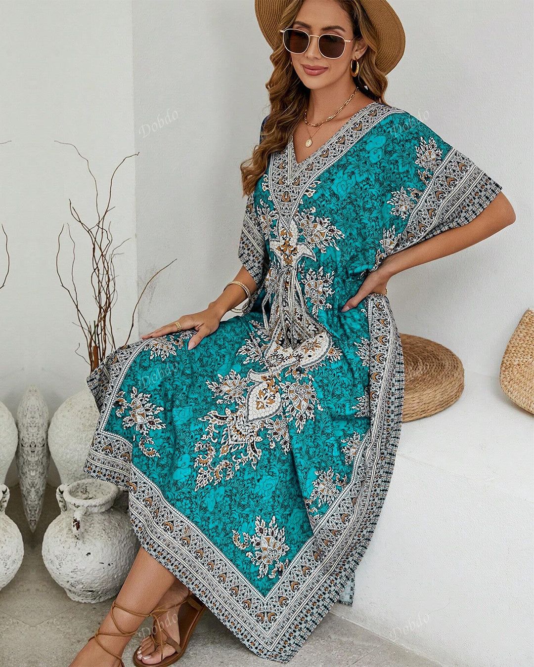 Jade Printed Viscose Kaftan One Size