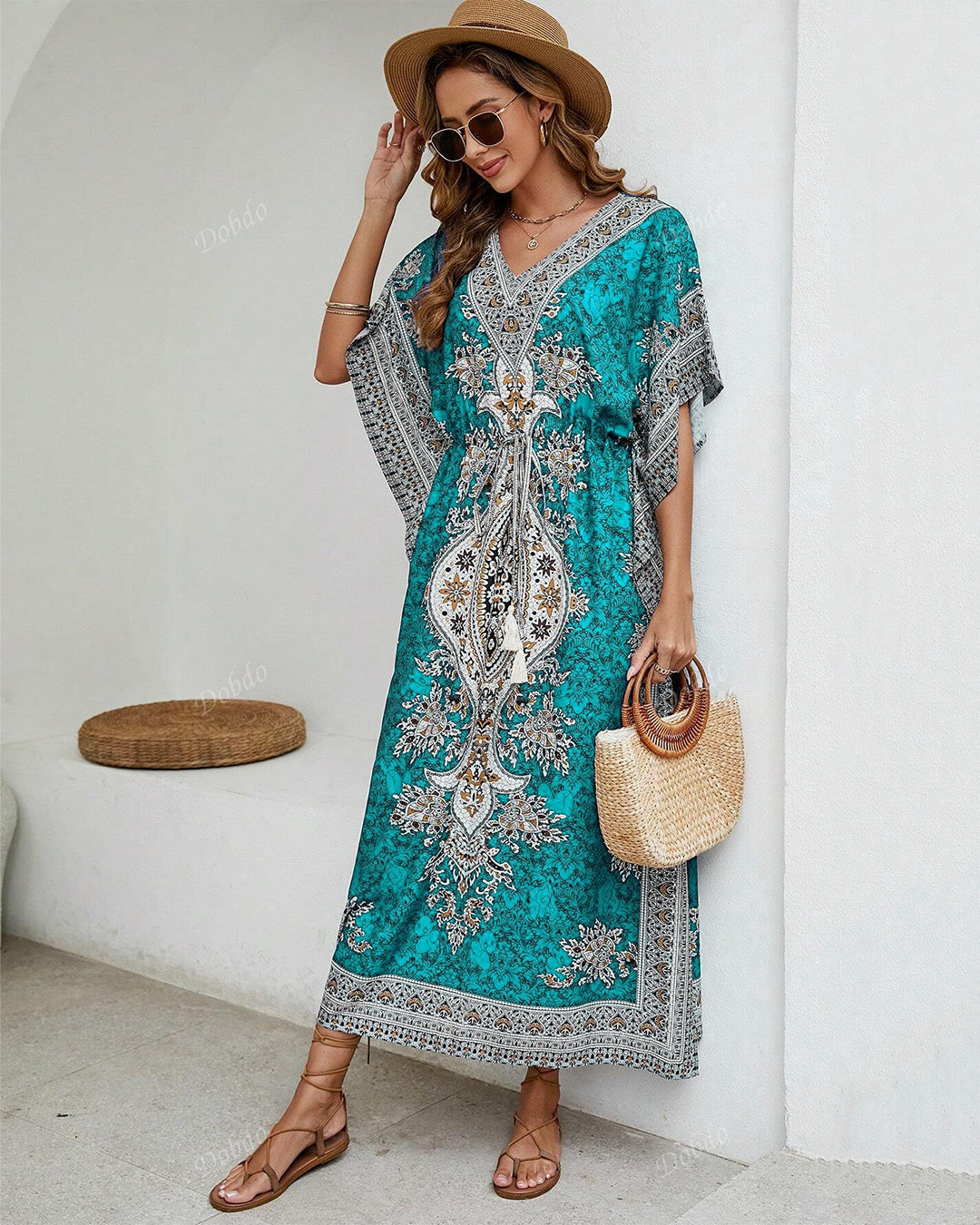 Jade Printed Viscose Kaftan One Size