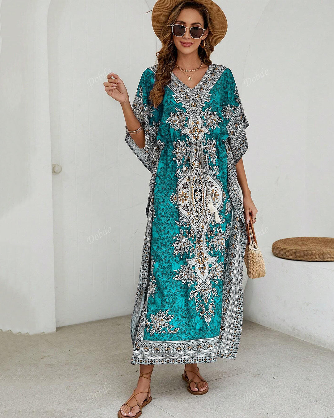 Jade Printed Viscose Kaftan One Size