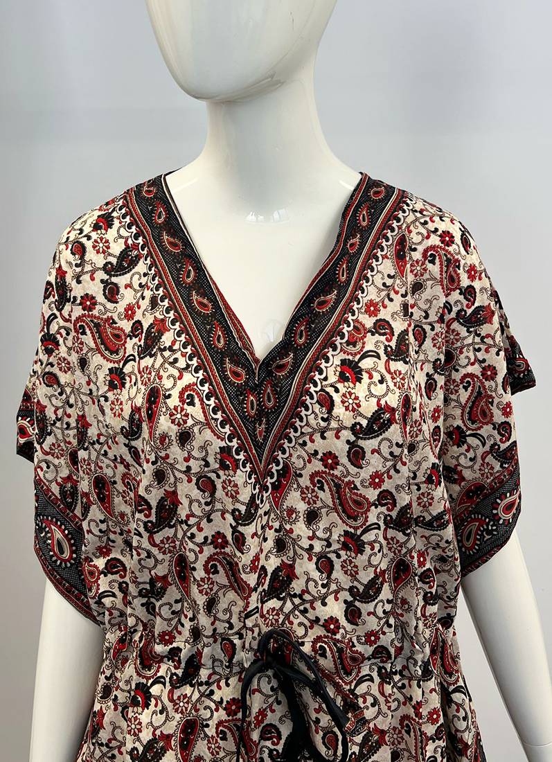 Printed Black Viscose Kaftan One Size
