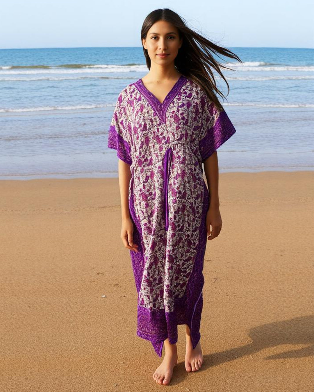 Purple Printed Viscose Kaftan
