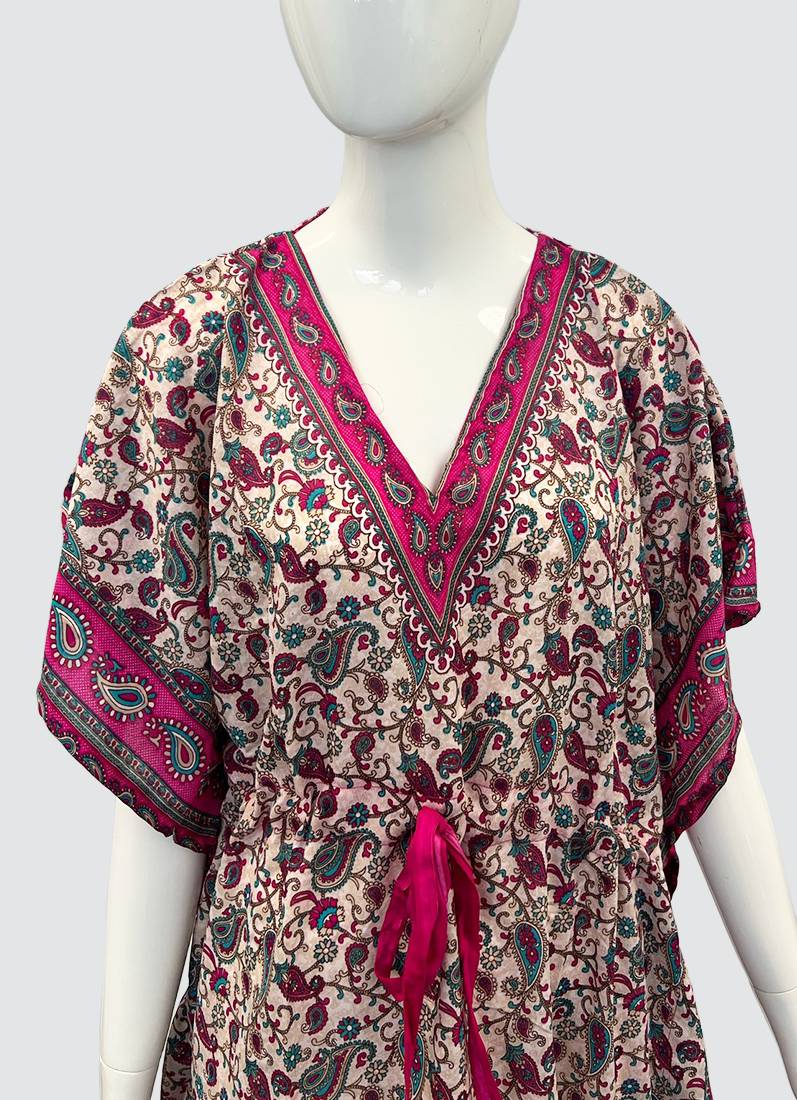 Rani Pink Printed Viscose Kaftan One Size