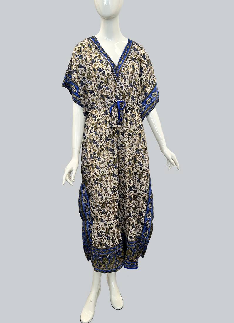 Royal Blue Printed Viscose Kaftan