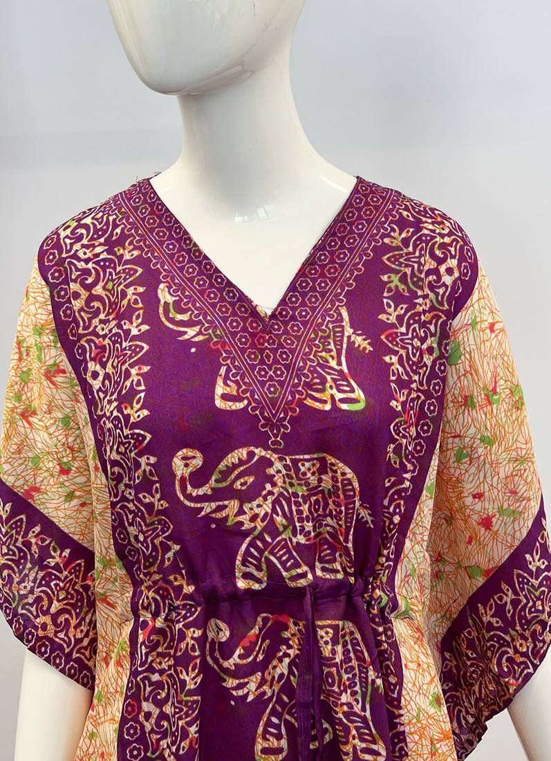 Purple Printed Viscose Kaftan One Size