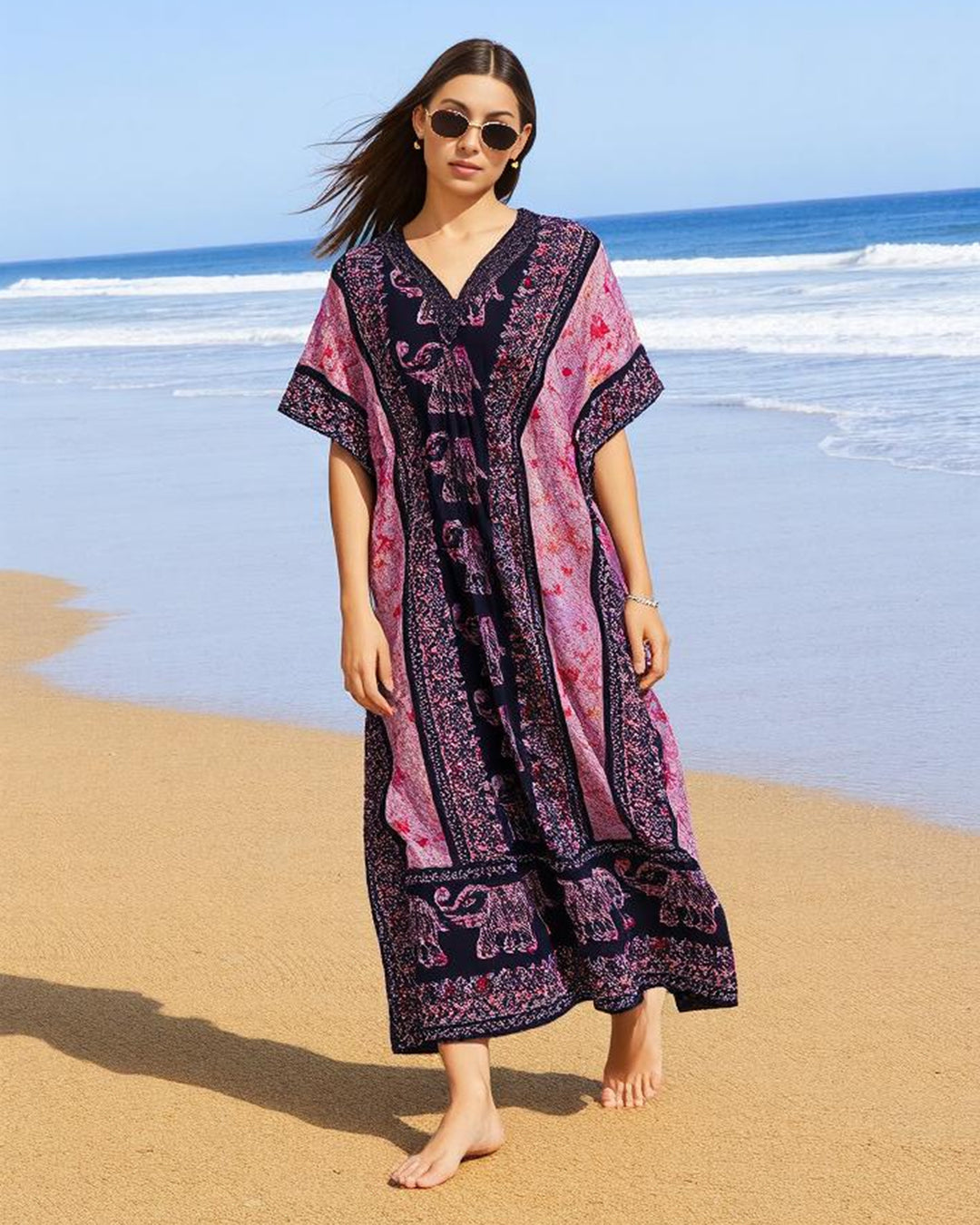 Black Printed Viscose Kaftan One Size