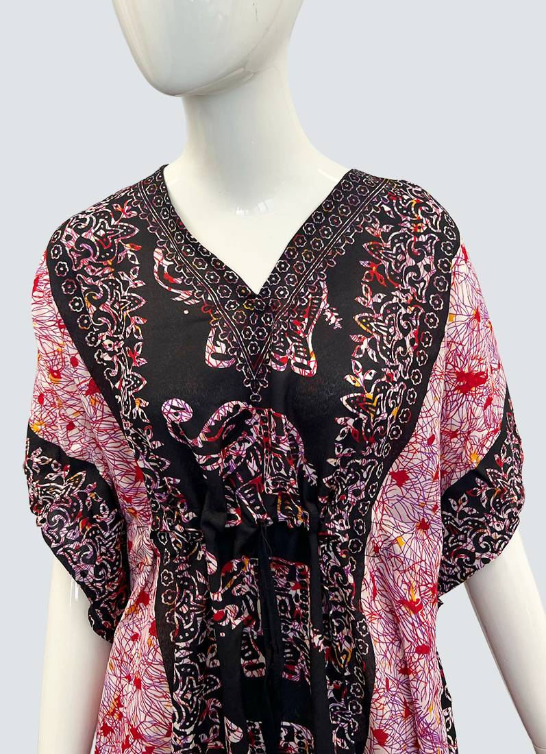 Black Printed Viscose Kaftan One Size