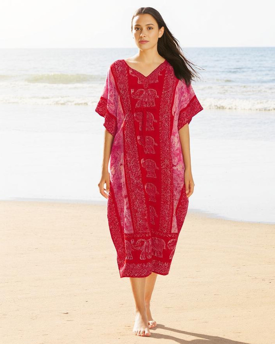 Red Printed Viscose Kaftan