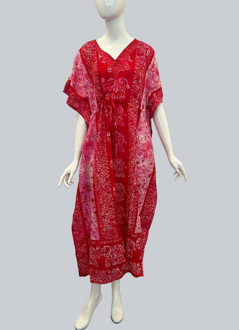 Red Printed Viscose Kaftan