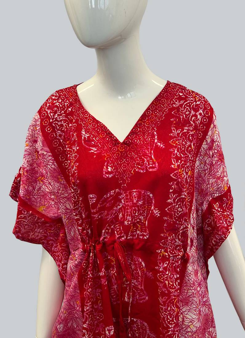 Red Printed Viscose Kaftan
