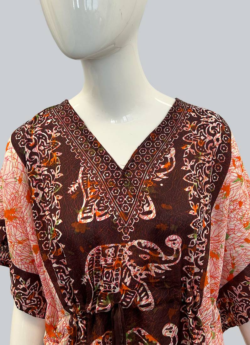 Brown Printed Viscose Kaftan One Size