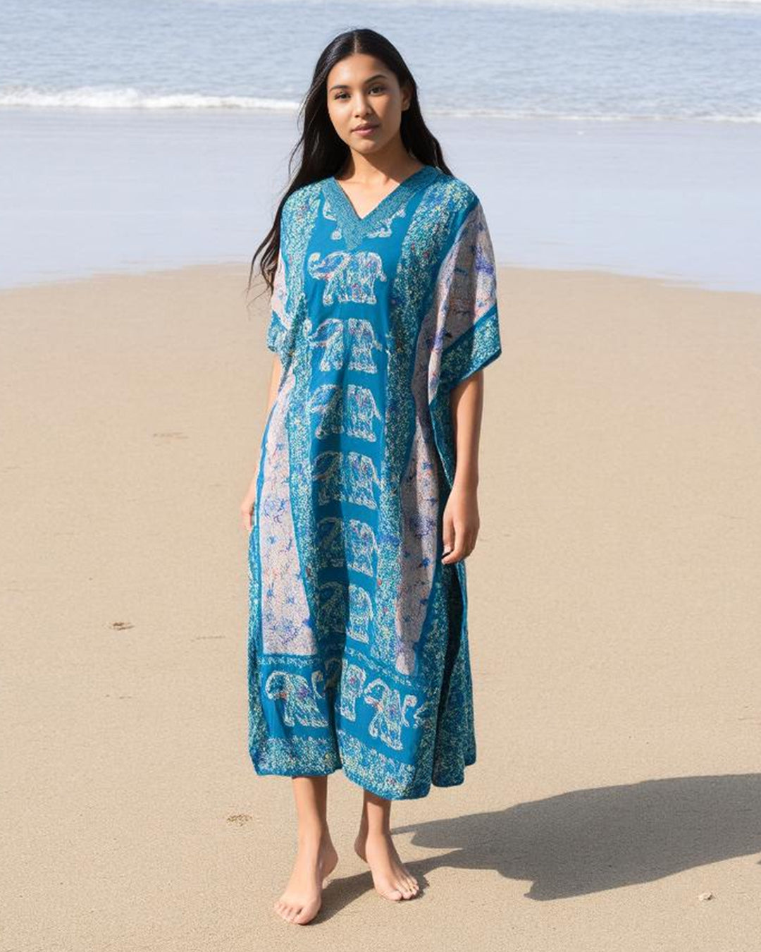 Blue Printed Viscose Kaftan