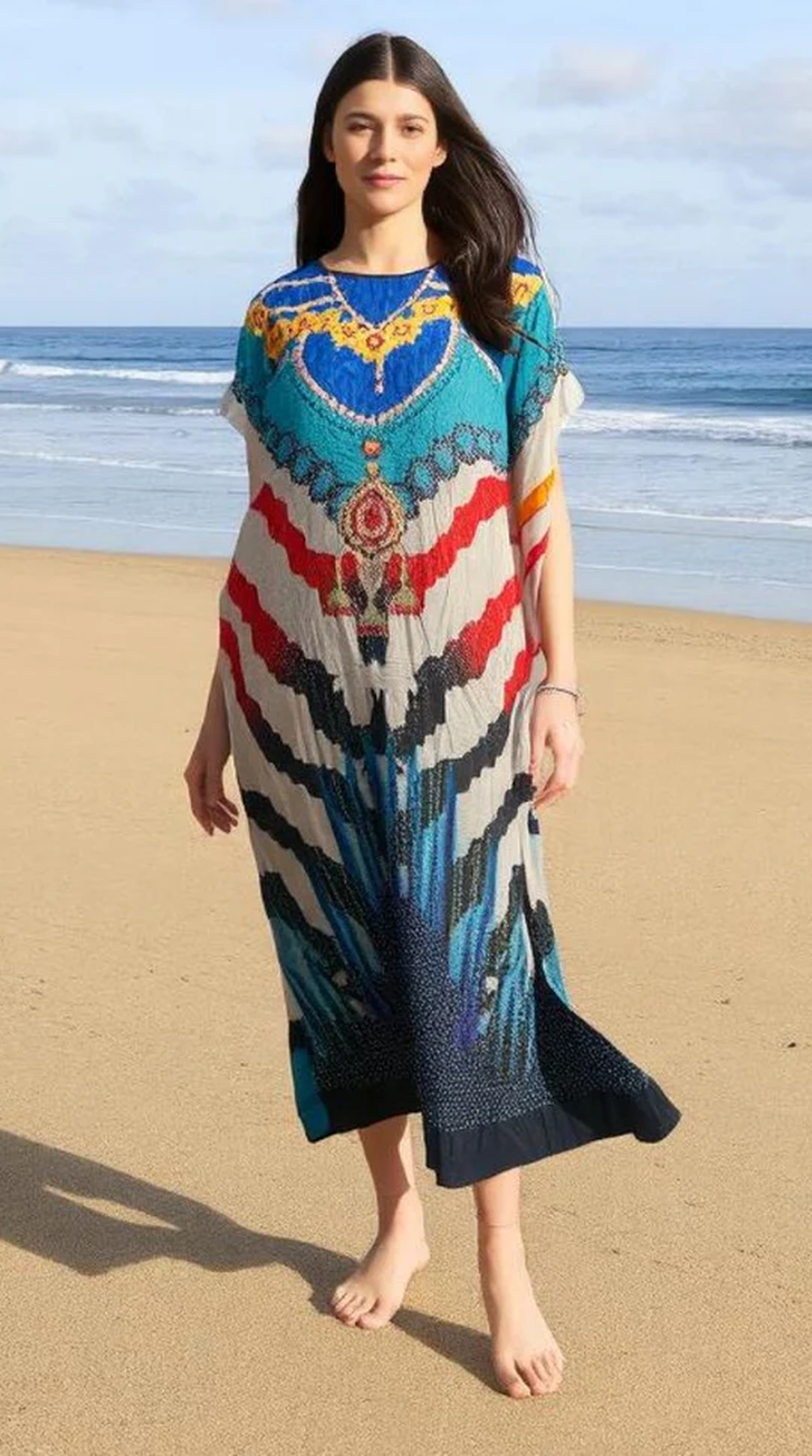 Turk Digital Print Kaftan With Silver Stone Embroidery