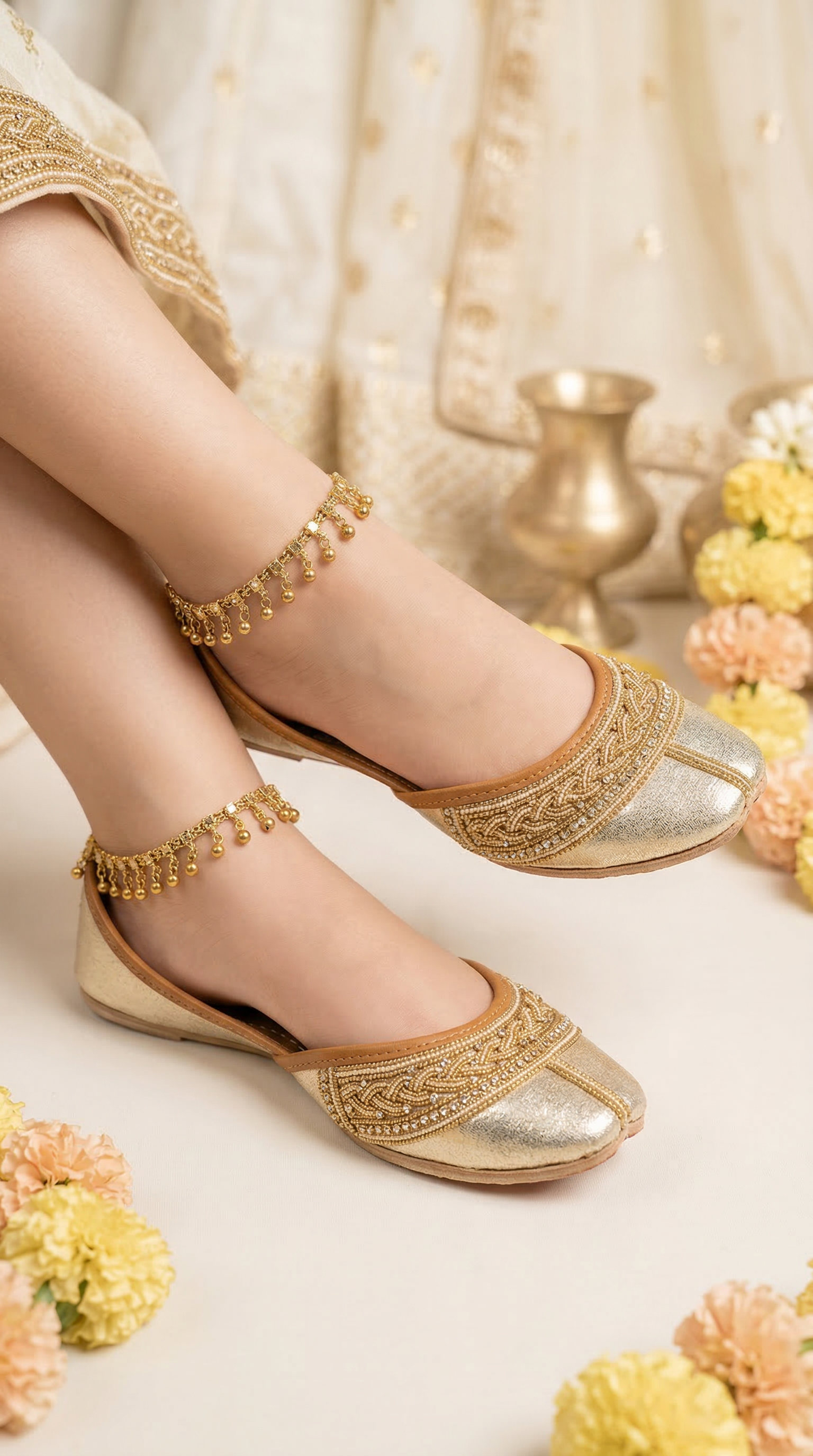 Girls Gold Kussa with Gold Diamonte