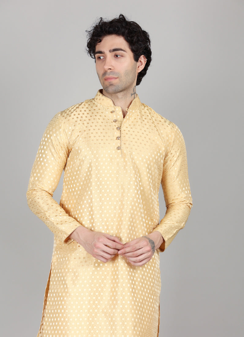 Men's Gold Brocade Kurta and Payjama Set