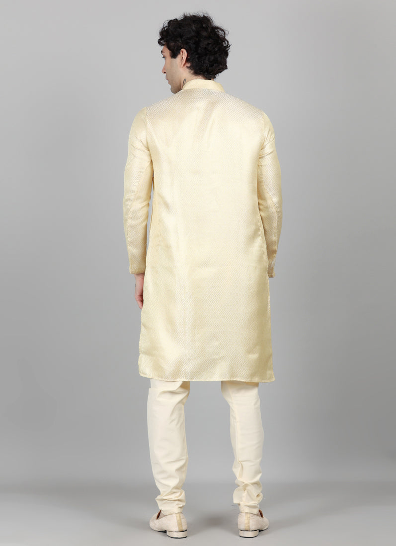 Men's Light Gold Resham Brocade Kurta Payjama Set