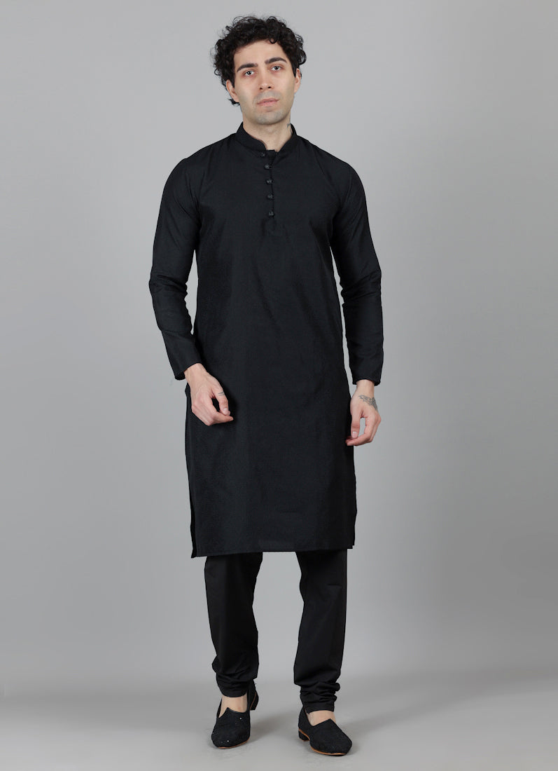 Men's Black Jacquard Kurta Payjama Set