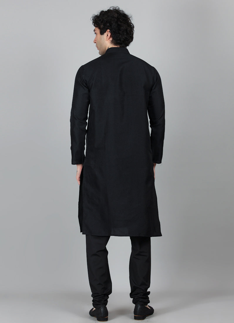 Men's Black Jacquard Kurta Payjama Set