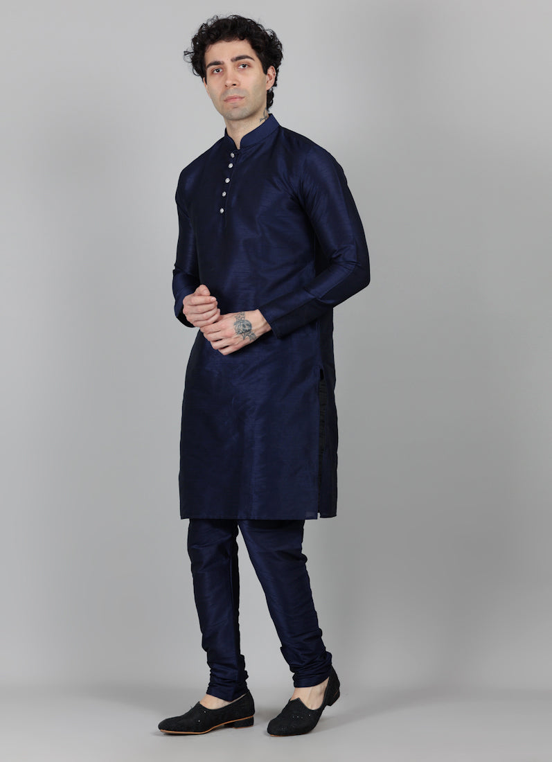 Men's Blue Slub Kurta Payjama Set