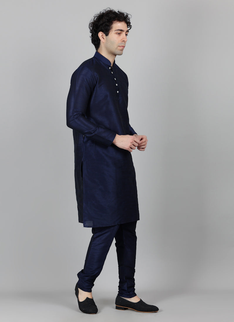 Men's Blue Slub Kurta Payjama Set