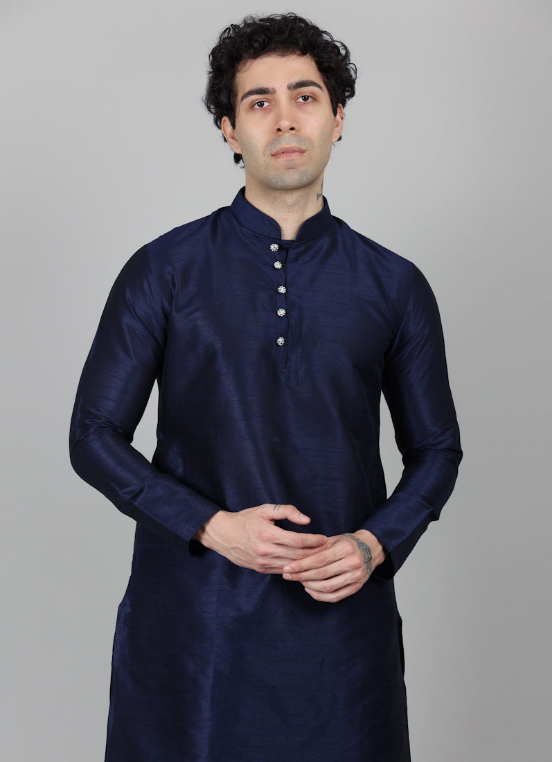 Men's Blue Slub Kurta Payjama Set